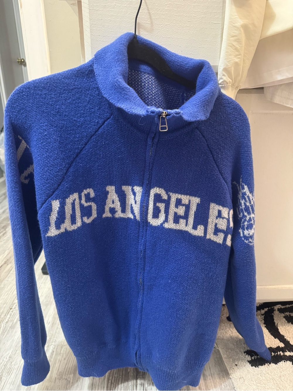 ROMWE Blue 'Los Angeles' Zip-Up Varsity Knit Jacket